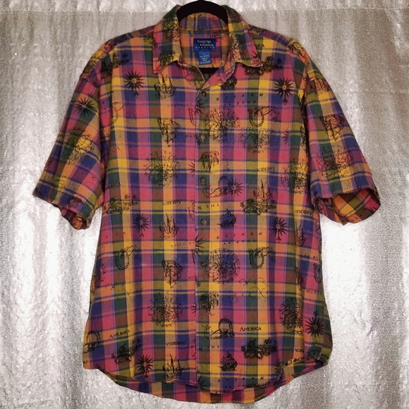 Cambridge Classics EUC L America plaid short-sleeved button-down map shi… - Picture 1 of 11